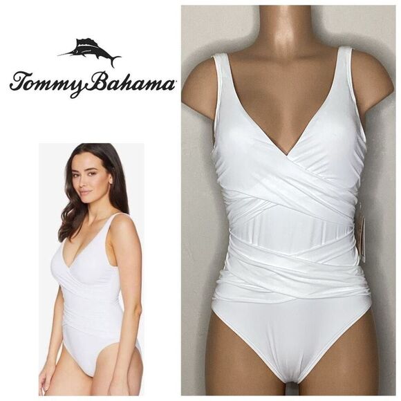 New. Tommy Bahama white cross front swimsuit. Size 8. Retail $140 - Picture 1 of 10